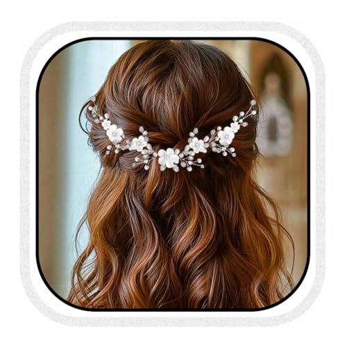 Unicra Blumen Haarschmuck Hochzeit Kopfschmuck Perlen Hochzeit Haarschmuck Braut Kristall Braut Kopfbedeckung (Silber) von Unicra
