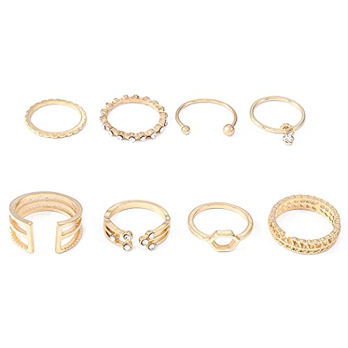 Unicra Boho Punk Ringe Sets Vintage Gold Kristall Anhänger Gelenk Knöchel Ring Set Vergoldet 8 Stück Ringe für Frauen und Mädchen von Unicra