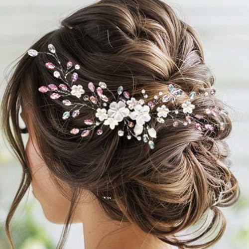 Unicra Haarschmuck für Braut, Hochzeit, Weinrebe, Blume, Haarschmuck, silberfarbener Strass, Kopfschmuck für Damen von Unicra
