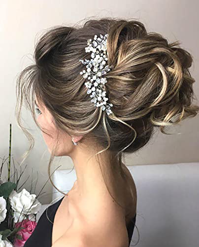 Unicra Braut Hochzeit Haar Rebe Silber Blume Perle Stirnband Braut Strass Kopfschmuck Haarschmuck für Frauen und Mädchen von Unicra