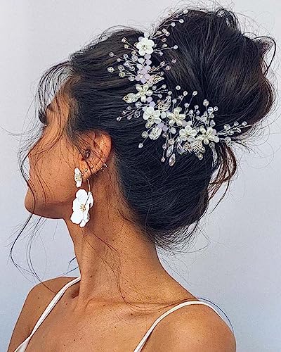 Unicra Braut Hochzeit Haar Rebe Silber Strass Kopfschmuck Blume Braut Haarschmuck für Frauen und Brautjungfer von Unicra