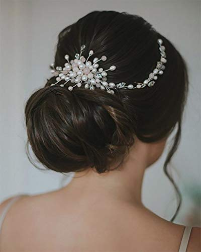 Unicra Braut Hochzeit Haarrebe Silber Strass Kopfschmuck Perle Brauthaar Zubehör für Frauen und Mädchen von Unicra