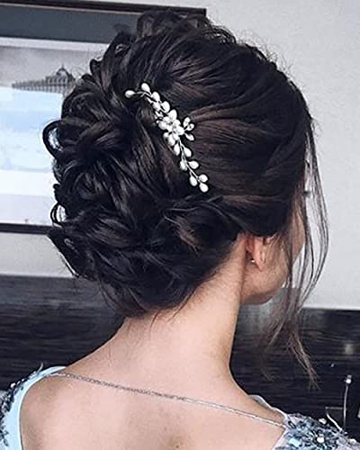 Unicra Braut Hochzeit Perle Haarnadeln Braut Blume Haarteile Zubehör für Frauen und Mädchen 2er Pack (Silver) von Unicra