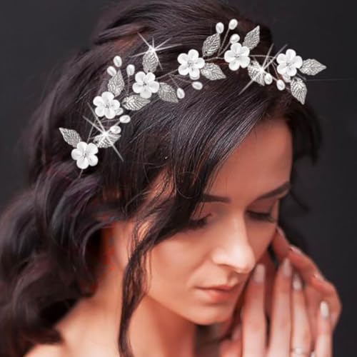 Unicra Silber Hochzeit Haarschmuck Braut Haarband Blume Haarschmuck für Braut und Mädchen von Unicra