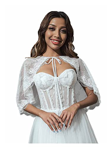 Unicra Braut Spitze Kleid Umhang Hochzeit Bolero Jacke Accessoires Weiß Spitze Braut Crop Top Umhang für Frauen und Brautjungfer （L,42） von Unicra