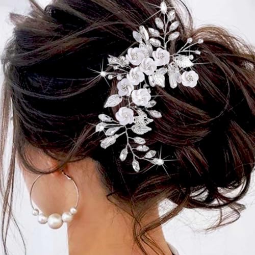 Unicra Hochzeit Haarschmuck - Blumen Kopfschmuck Braut Kristall Kopfbedeckung für Brautjungfer und Frauen (Silber) von Unicra