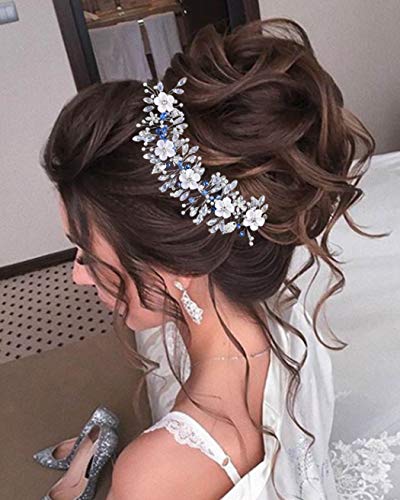 Unicra Flower Bride Hochzeit Haarrebe Silber Strass Braut Stirnband Blatt Kopfbedeckung Haarschmuck für Brautjungfer und Frauen von Unicra