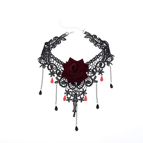 Unicra Flower Halloween Schmuckset Schwarzes Spitzen Schmuckset Gothic Kostüm Halskette und Armband Set für Frauen von Unicra