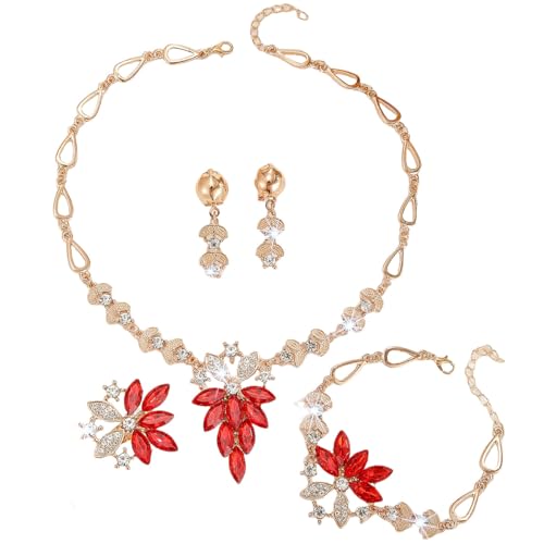 Unicra Gold Hochzeitsschmuck Set Strass Brautschmuck Halskette Ohrringe Armband Ring Set Prom Indischer Modeschmuck Sets für Frauen (Gold) von Unicra