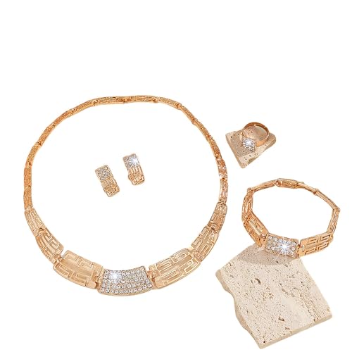 Unicra Gold Indianerschmuck Set Choker Halskette und Ohrringe Armband Ring Set Mode Prom Formalen Modeschmuck Sets für Frauen (Gold) von Unicra