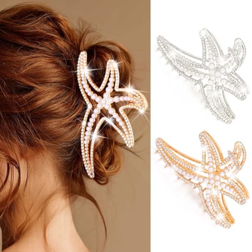 Unicra Gold Seestern Haarspange Perle Haar Krallen Clips Strass Haar Kiefer Klemmen Fancy Haarschmuck für Frauen (2er Pack) von Unicra