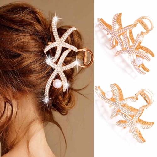 Unicra Gold Seestern Haarspange Perle Haar Krallen Clips Strass Haar Kiefer Klemmen Fancy Haarschmuck für Frauen (2er Pack) von Unicra
