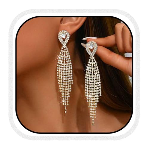 Unicra Gold Strass Braut Ohrringe Weddimg Crystal Dangle Earrings Long Diamond Ohrschmuck für Frauen und Bräute (Gold) von Unicra