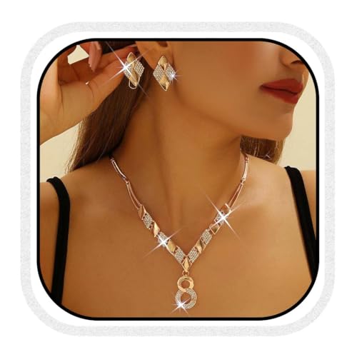 Unicra Goldschmuck Set Unendlichkeitssymbol Anhänger Halskette und Ohrringe Set Mode Prom Formale Modeschmuck Sets für Frauen (Gold) von Unicra