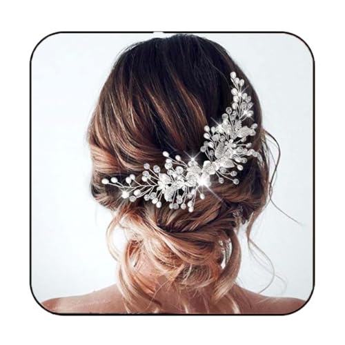 Unicra Haarschmuck Hochzeit Blumen Kopfschmuck Perlen Hochzeit Haarschmuck Braut Kopfbedeckung (Silber) von Unicra