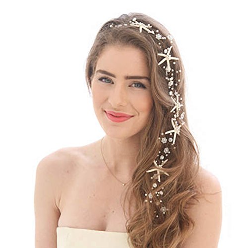 Unicra Hochzeit Seestern Kopfschmuck Braut Hochzeit Haar Rebe Haarschmuck für Bräute und Brautjungfern (23,6 Zoll) (Silber) (A) von Unicra