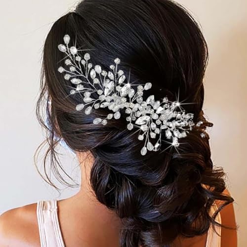 Unicra Silber Hochzeit Haar Kamm Strass Braut Haarteil Kristall Haar-Accessoires für Frauen und Mädchen von Unicra
