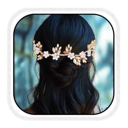 Unicra Kristall Hochzeit Haar Rebe Blume Braut Kopfstück Gold Kopfschmuck Strass Haarschmuck für Frauen und Mädchen (Gold, Freie Größe) von Unicra