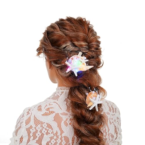 Unicra Leuchtende Seestern Haarspangen Muschel Haarschmuck Perlen Meerjungfrauen Haaraccessoires für Frauen (Weißer Seestern, One Size) 2er Pack von Unicra
