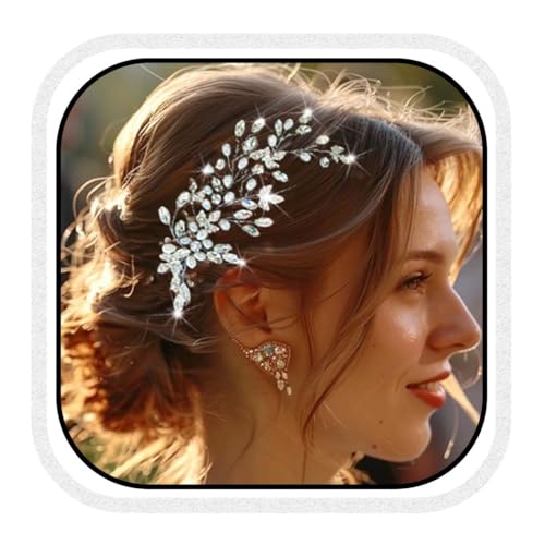 Unicra Perle Hochzeit Haar Rebe Silber Strass Braut Kopfstück Blatt Haarschmuck für Frauen und Bräute von Unicra