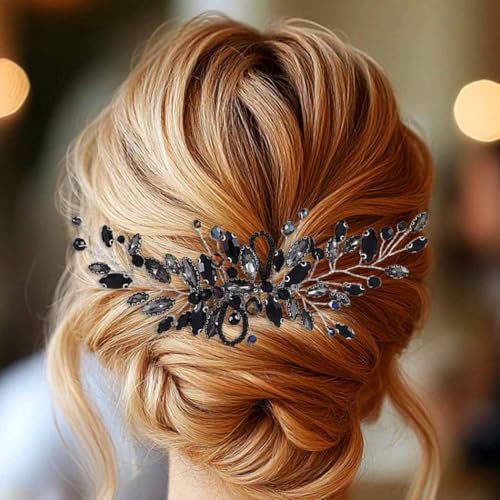 Unicra Schwarz Kristall Haar Kamm Strass Haarteil Prom Braut Hochzeit Haarschmuck für Frauen und Bräute von Unicra