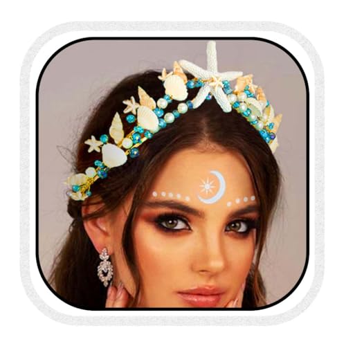 Unicra Seestern Hochzeit Krone und Tiaras Muschel Braut Kopfstück Perle Meerjungfrau Stirnband Silber Haarschmuck für Frauen und Bräute (Gold) von Unicra