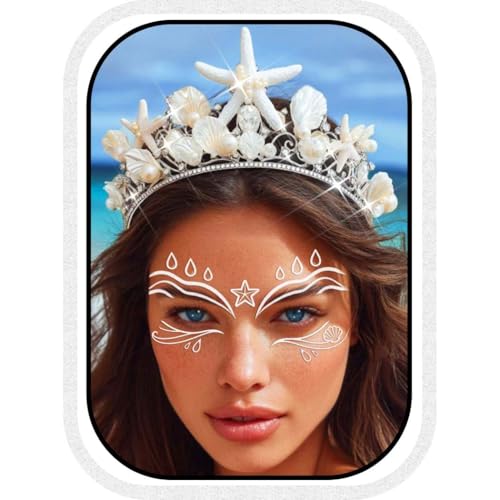 Unicra Seestern Krone Tiara Muschel Haarband Silberne Perlen Meerjungfrauen Haarschmuck für Frauen und Bräute (Silber, One Size) von Unicra