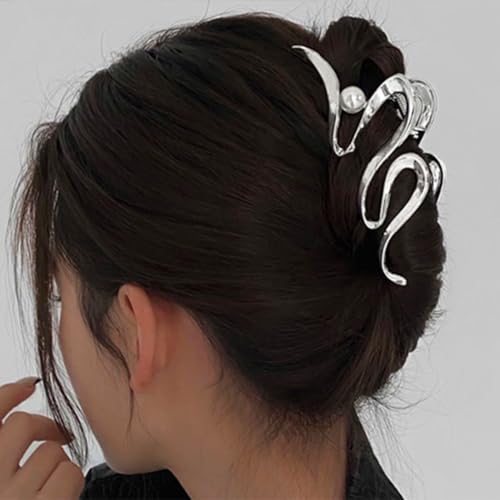 Unicra Silber Gold Fun Claw Clips Perlen Haarspangen Metall Funky Hair Claw Clip Haarschmuck für Frauen (2er Pack) (Silber&Gold) von Unicra