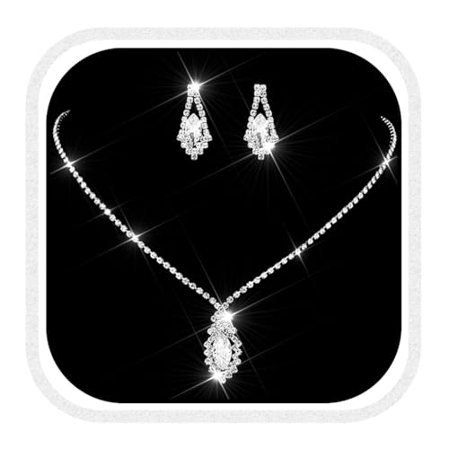 Unicra Silber Hochzeit Schmuck Sets Strass Braut Halsketten und Ohrringe Set Kristall Kostüm Formal Prom Schmuck Set für Frauen von Unicra