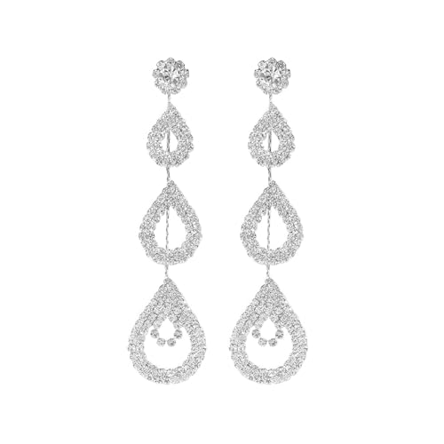 Unicra Silber Teardrop Ohrringe Strass Ohrringe Kristall Hochzeitsschmuck für Frauen (Silber, One Size) von Unicra