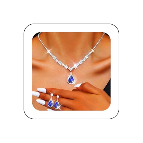 Unicra Silber Hochzeit Schmuck Sets Strass Braut Halsketten und Ohrringe Set Kristall Prom Kostüm Formal Schmuck Set für Frauen und Bräute von Unicra
