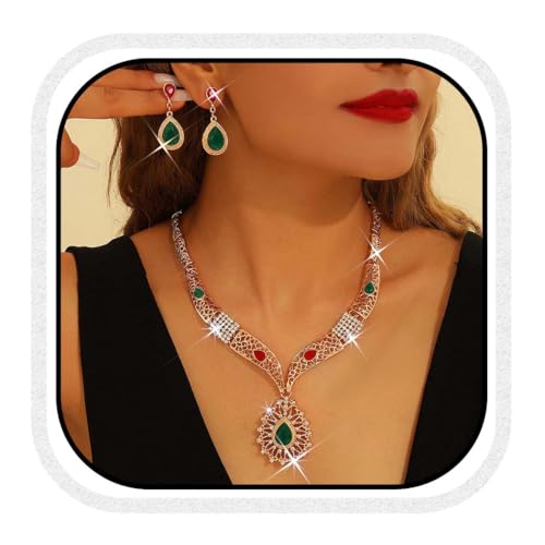 Unicra Strass Indianerschmuck Set Gold Halskette und Ohrringe Set Boho Modeschmuck Prom Schmuck Sets für Frauen (Gold) von Unicra