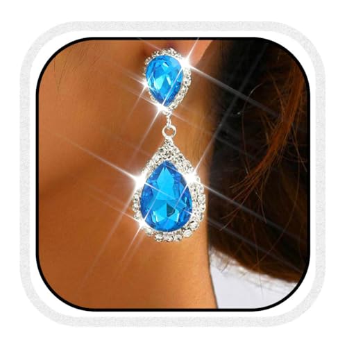 Unicra Teardrop Hochzeit Ohrringe Hellblau Strass Braut Ohrringe Kristall baumelnden Schmuck für Frauen und Bräute (Hellblau) von Unicra