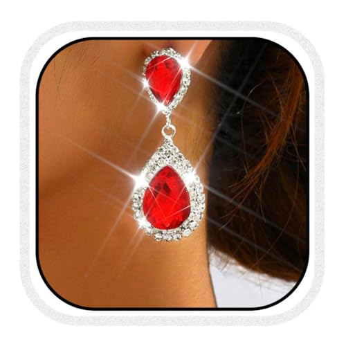 Unicra Teardrop Hochzeit Ohrringe Rot Strass Braut Ohrringe Kristall baumelnden Schmuck für Frauen und Bräute (Rot) von Unicra