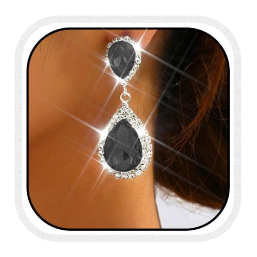 Unicra Teardrop Hochzeit Ohrringe Schwarz Strass Braut Ohrringe Kristall baumelnden Schmuck für Frauen und Bräute (Schwarz) von Unicra
