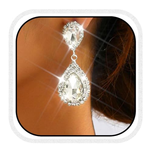 Unicra Teardrop Hochzeit Ohrringe Silber Strass Braut Ohrringe Kristall baumelnden Schmuck für Frauen und Bräute (Silber) von Unicra