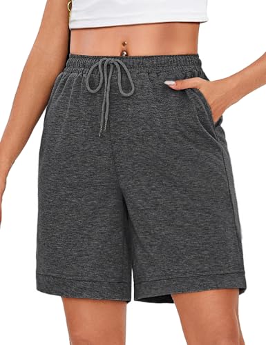 Uniexcosm Bermudashorts Damen Sommer Kurze Sportshorts Damen High Waist Shorts mit Taschen und Kordelzug Freizeitshorts für Badeurlaub Running Gym Dunkelgrau M von Uniexcosm