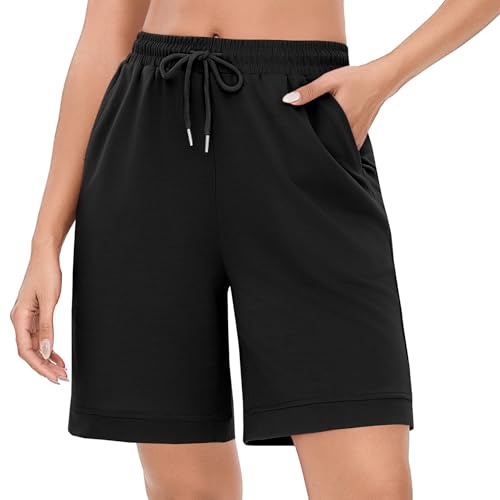 Uniexcosm Bermudashorts Damen Sommer Kurze Sportshorts Damen High Waist Shorts mit Taschen und Kordelzug Freizeitshorts für Badeurlaub Running Gym Schwarz XXL von Uniexcosm
