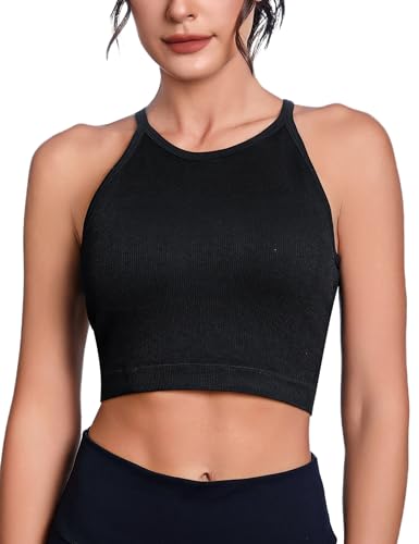 Uniexcosm Damen Crop Tank Tops Sport Shirt Damen Backless Sport BH Damen Gepolstert Bustier Damen BH ohne Buegel Push up BH Sport Top Schwarz L von Uniexcosm