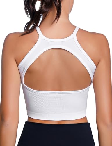 Uniexcosm Damen Crop Tank Tops Sport Shirt Damen Backless Sport BH Damen Gepolstert Bustier Damen BH ohne Buegel Push up BH Sport Top Weiß M von Uniexcosm