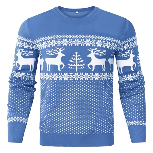 Uniexcosm Herren Weihnachtspullover Ugly Weihnachten Pullover Weihnachtsbaum Rentier Strickpullover Christmas Sweater für Weihnachtsparty Hellblau M von Uniexcosm