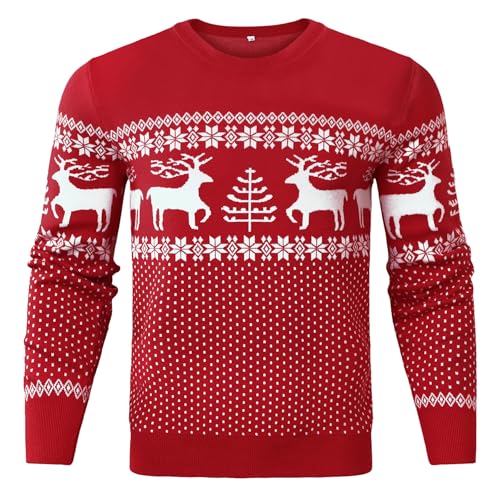 Uniexcosm Herren Weihnachtspullover Ugly Weihnachten Pullover Weihnachtsbaum Rentier Strickpullover Christmas Sweater für Weihnachtsparty Rot L von Uniexcosm