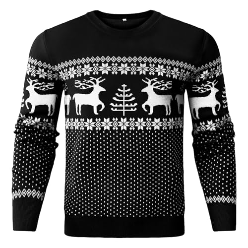 Uniexcosm Herren Weihnachtspullover Ugly Weihnachten Pullover Weihnachtsbaum Rentier Strickpullover Christmas Sweater für Weihnachtsparty Schwarz L von Uniexcosm