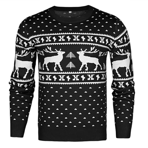 Uniexcosm Herren Weihnachtspullover Winter Strickpulli Pullover Rundhalsausschnitt Sweater mit Weihnachtlichen Motiven Strickpullover für Weihnachten Schwarz L von Uniexcosm