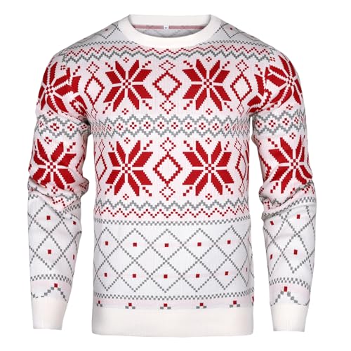 Uniexcosm Herren Weihnachtspullover Winter Strickpulli Pullover Rundhalsausschnitt Sweater mit Weihnachtlichen Motiven Strickpullover für Weihnachten Weiß-1 M von Uniexcosm