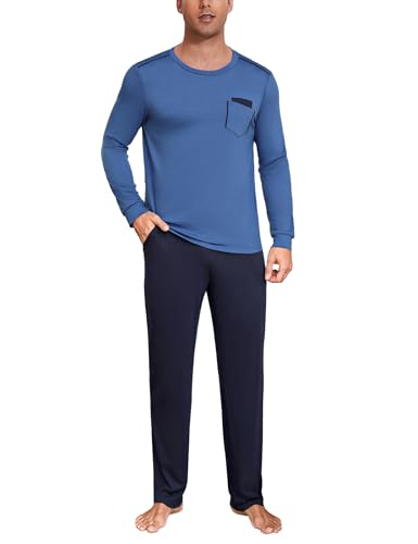 Uniexcosm Herren Zweiteiliger Schlafanzug Lang Pyjamas Baumwolle Langarm Rundhals Oberteil und Pyjamahose Nachtwäsche Set Sleepwear Loungewear Kobaltblau S Uniexcosm Herren Zweiteiliger Schlafanzug Lang Pyjamas Baumwolle Langarm Rundhals Oberteil und Pyjamahose Nachtwäsche Set Sleepwear Loungewear Kobaltblau S von Uniexcosm