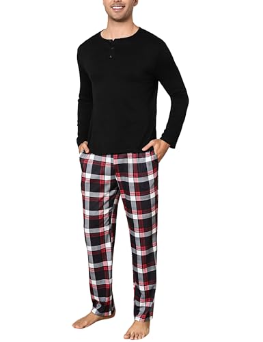 Uniexcosm Herren Zweiteiliger Schlafanzug Lang aus Baumwolle Kariert Pyjamas Set Langarm Knopfleiste Oberteil und Pyjamahose Nachtwäsche Loungewear Schwarz XXL Uniexcosm Herren Zweiteiliger Schlafanzug Lang aus Baumwolle Kariert Pyjamas Set Langarm Knopfleiste Oberteil und Pyjamahose Nachtwäsche Loungewear Schwarz XXL von Uniexcosm
