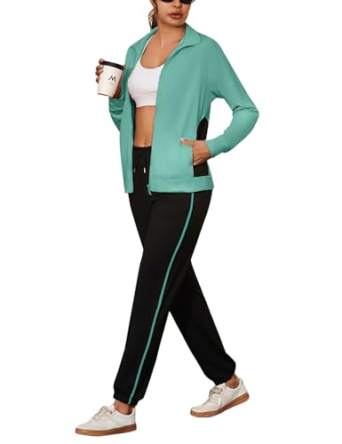 Uniexcosm Jogginganzug Damen Set Lang Trainingsanzug Zweiteiler Frauen Farbkontrast Freizeitanzug Langarm Reißverschluss Tracksuit & Sporthose Sportanzug Bohnengrün M von Uniexcosm