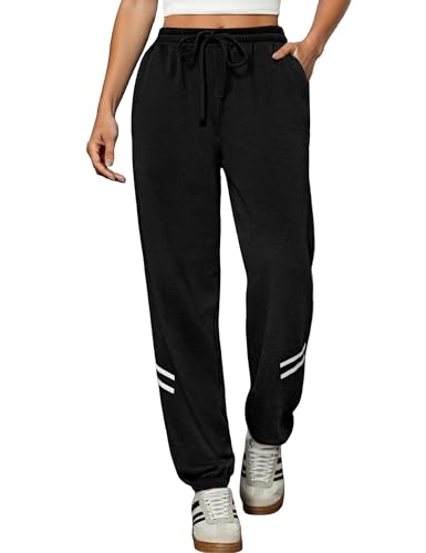 Uniexcosm Jogginghose Damen Lang Sporthose High Waist Freizeithosen Bequeme Trainingshose mit Seitentaschen Sweathose für Freizeit & Fitness Schwarz S von Uniexcosm