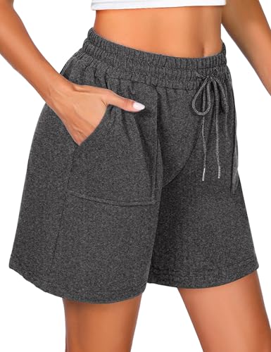 Uniexcosm Kurze Sportshorts Damen Sporthose High Waist Shorts Damen Sommer Shorty mit Taschen und Kordelzug Freizeitshorts für Running Gym Fitness Dunkelschwarz S von Uniexcosm